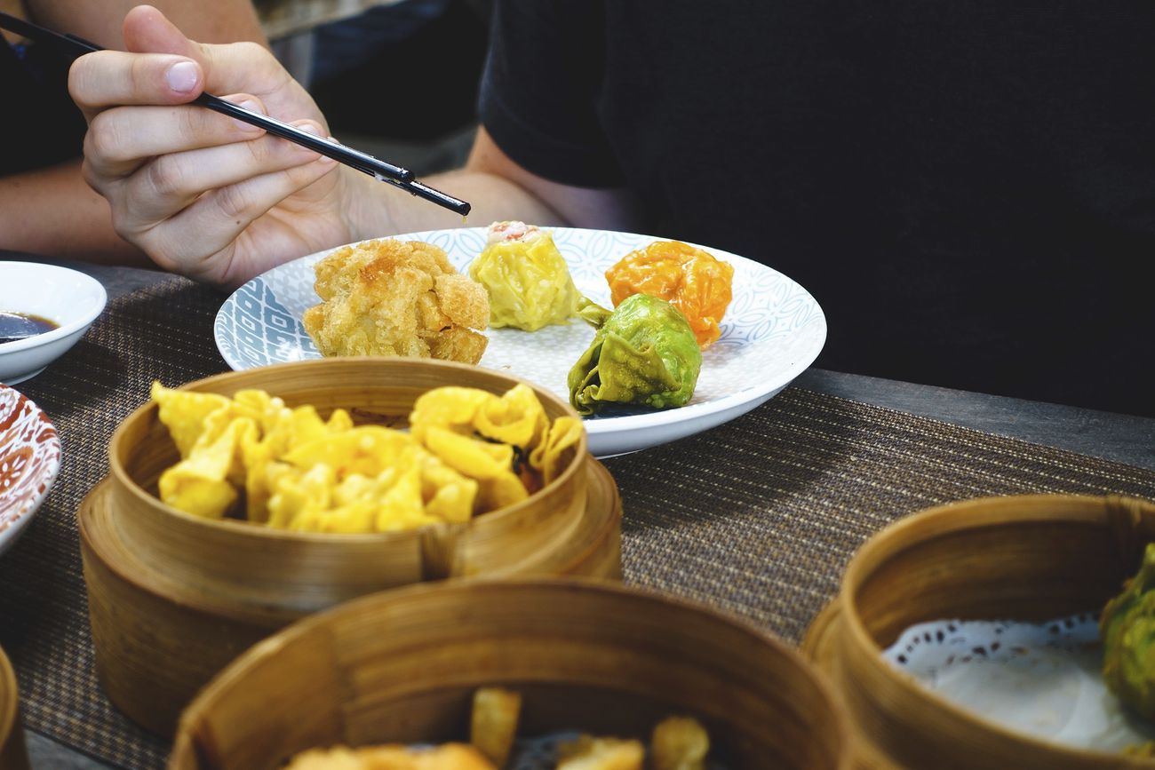 Free eating dim sum with chopsticks