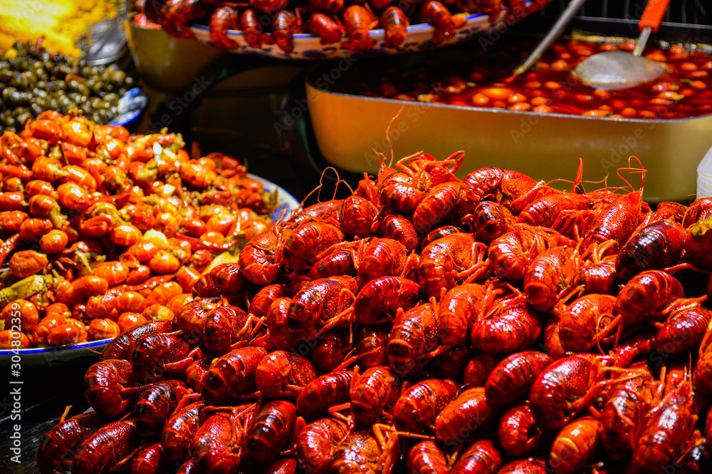 Delicious Cooked Crayfishes (Little Lobsters) from China Hunan Local Food Market